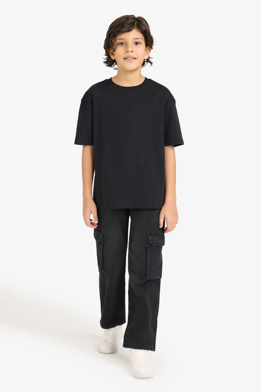 Erkek Çocuk - Genç Erkek Siyah Premıum Oversıze Kalın Tişört Erkek Çocuk