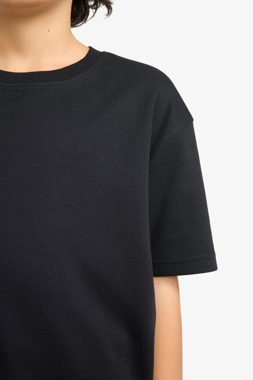 Erkek Çocuk - Genç Erkek Siyah Premıum Oversıze Kalın Tişört Erkek Çocuk