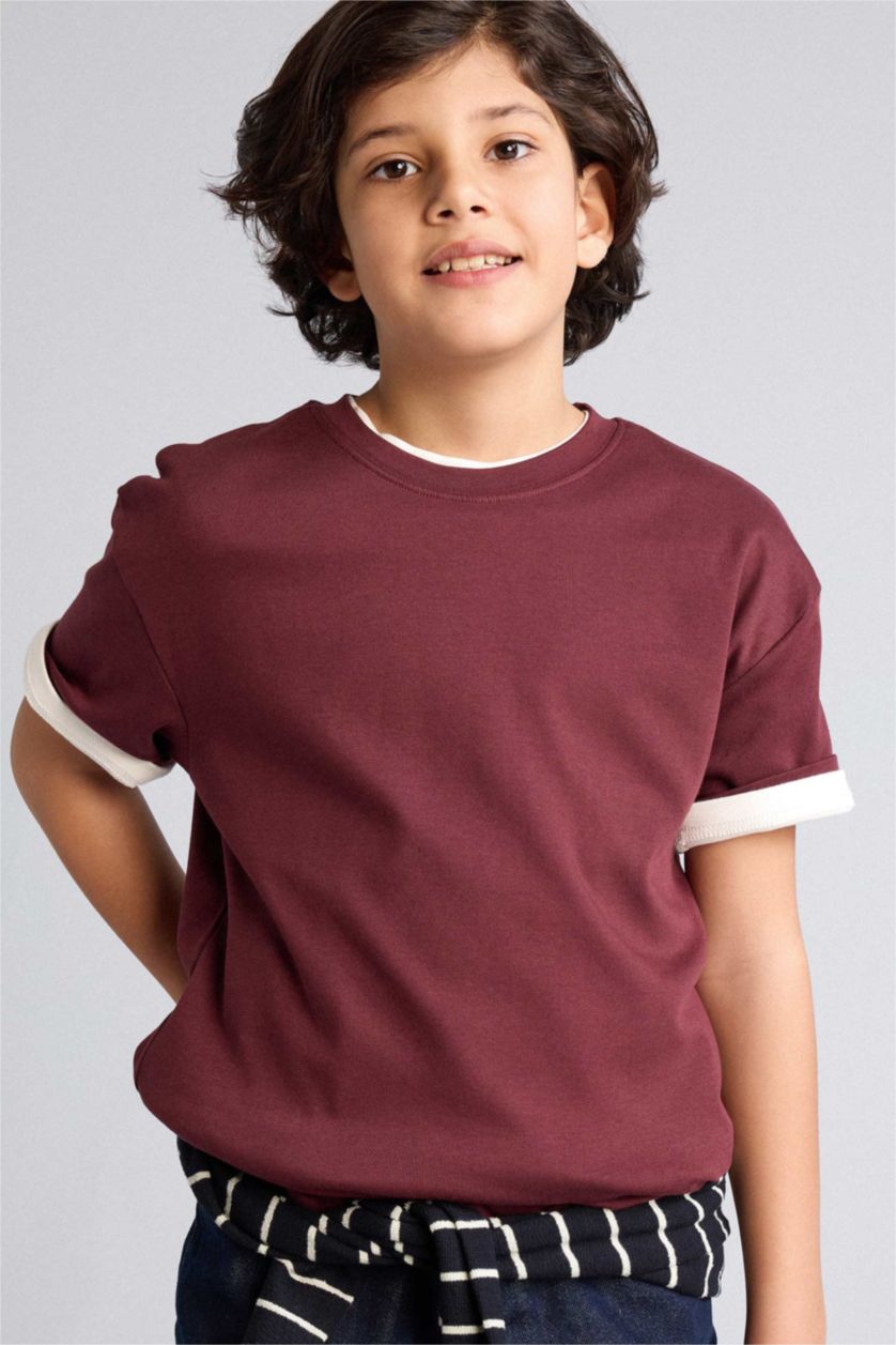 Erkek Çocuk - Genç Erkek Bordo Oversıze Tişört Erkek Çocuk