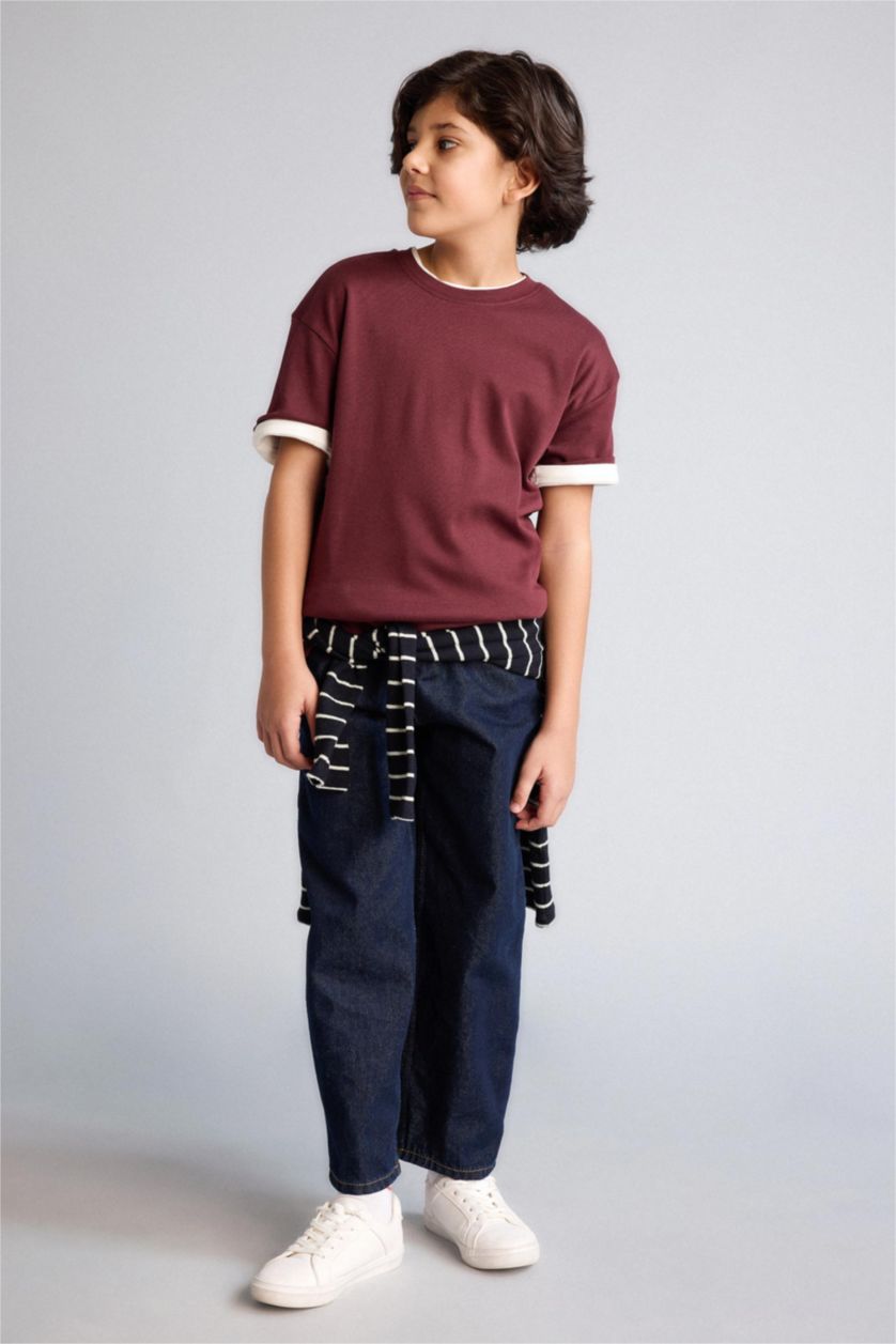 Erkek Çocuk - Genç Erkek Bordo Oversıze Tişört Erkek Çocuk