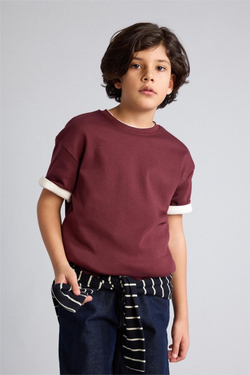 Erkek Çocuk - Genç Erkek Bordo Oversıze Tişört Erkek Çocuk