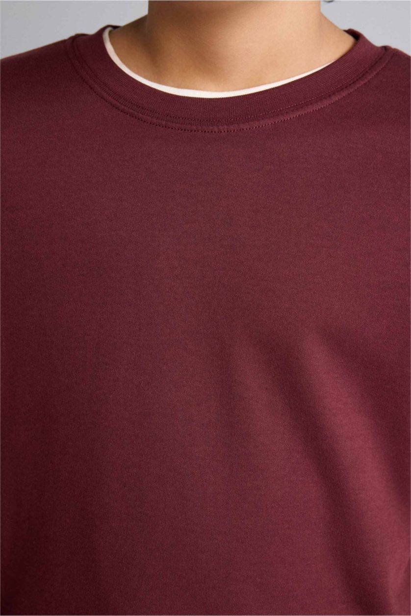 Erkek Çocuk - Genç Erkek Bordo Oversıze Tişört Erkek Çocuk