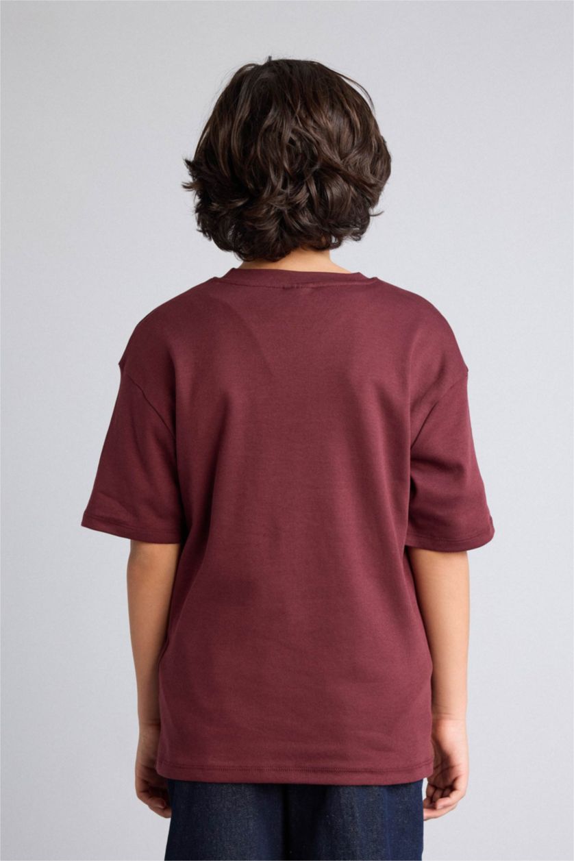 Erkek Çocuk - Genç Erkek Bordo Oversıze Tişört Erkek Çocuk