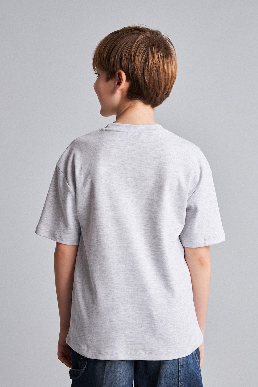 Boys & Teens Light Grey Melange Boy Oversize Crew Neck Basic T-Shirt