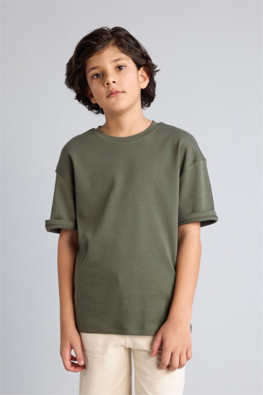 Erkek Çocuk - Genç Erkek Koyu Haki Oversıze Tişört Erkek Çocuk