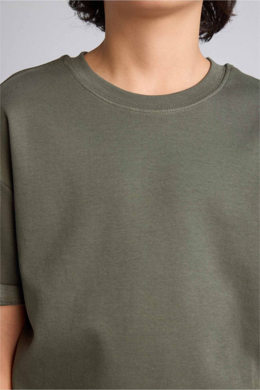 Erkek Çocuk - Genç Erkek Koyu Haki Oversıze Tişört Erkek Çocuk