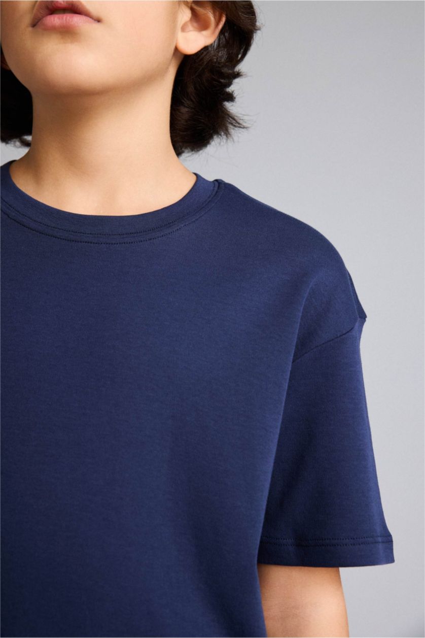 Erkek Çocuk - Genç Erkek Lacivert Premıum Oversıze Kalın Tişört Erkek Çocuk