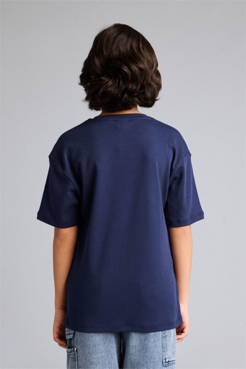 Erkek Çocuk - Genç Erkek Lacivert Premıum Oversıze Kalın Tişört Erkek Çocuk