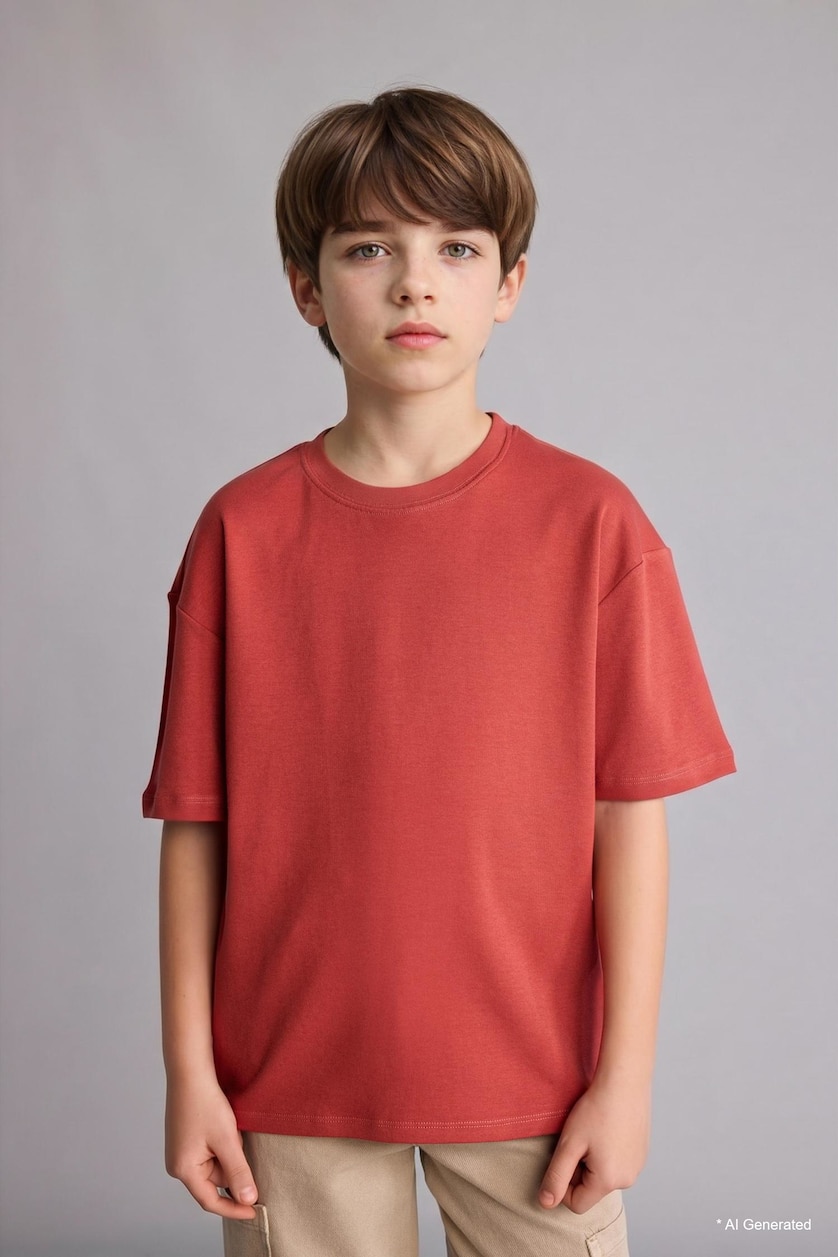 BOYS & TEENS Dark Orange Boy Oversize Fit Short Sleeve T-Shirt