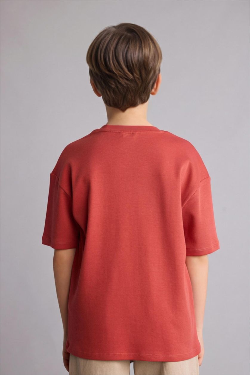 Ұлдар Және Жасөспірімдер Қою Қызғылт Сары Ер балаларға арналған Oversize дөңгелек жағалы қысқа жеңді футболка