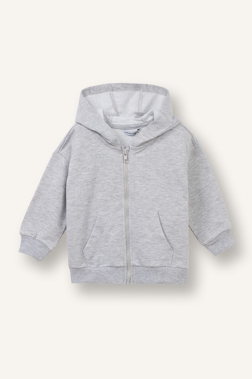 Baby Boy Light Grey Baby Boy Regular Fit Hooded 2 Piece Sweatshirts