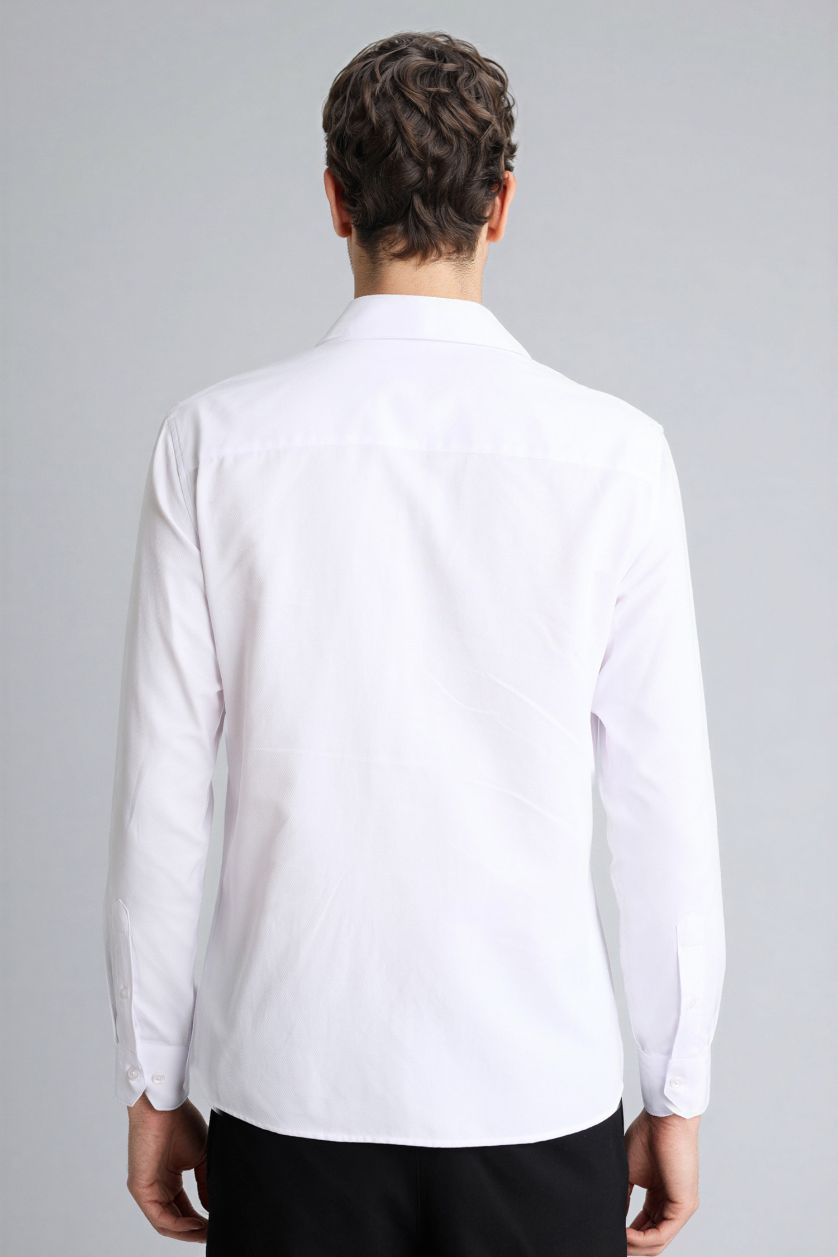 Erkek Beyaz Slım Fıt Polo Yaka Uzun Kollu Gömlek