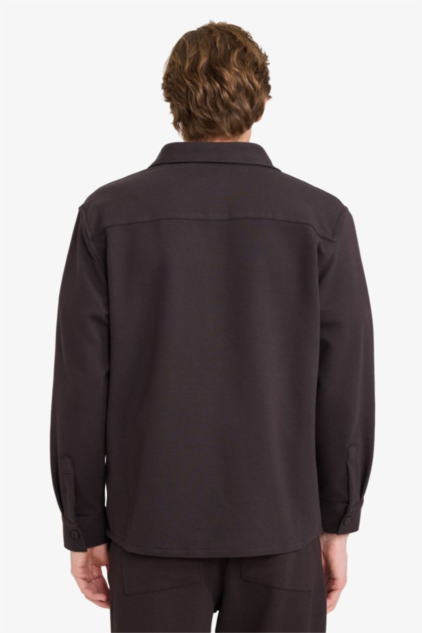 Erkek Kahve Relax Fıt Polo Yaka Penye Uzun Kollu Gömlek