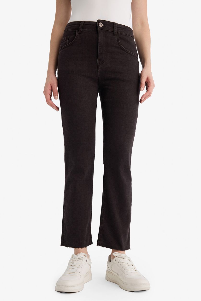 WOMAN Brown A Cut Ankle Length High Waist Denim Trousers