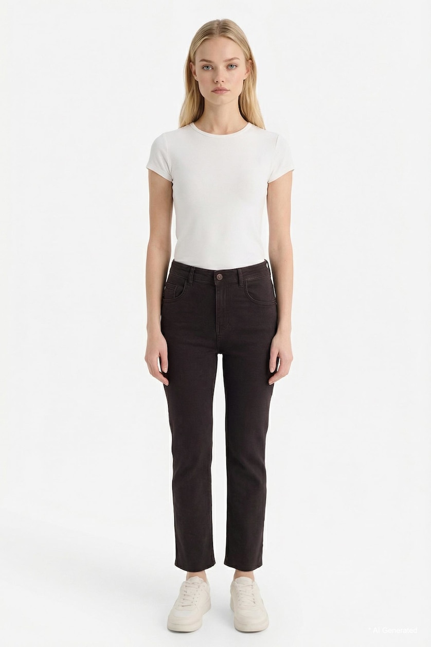 FEMME Marron Taille haute Coupe évasée raccourcie
