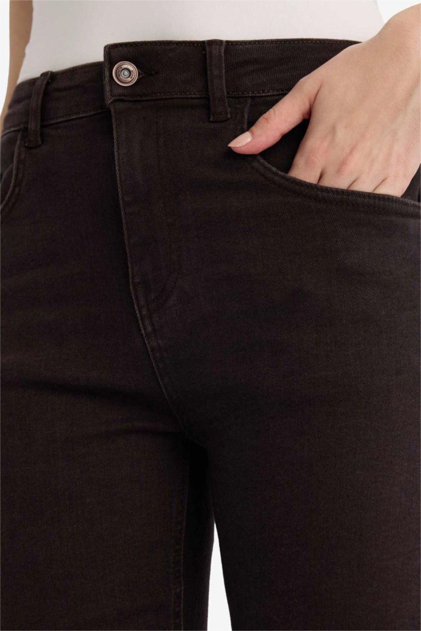 FEMME Marron Jean longueur cheville taille haute Coupe évasée