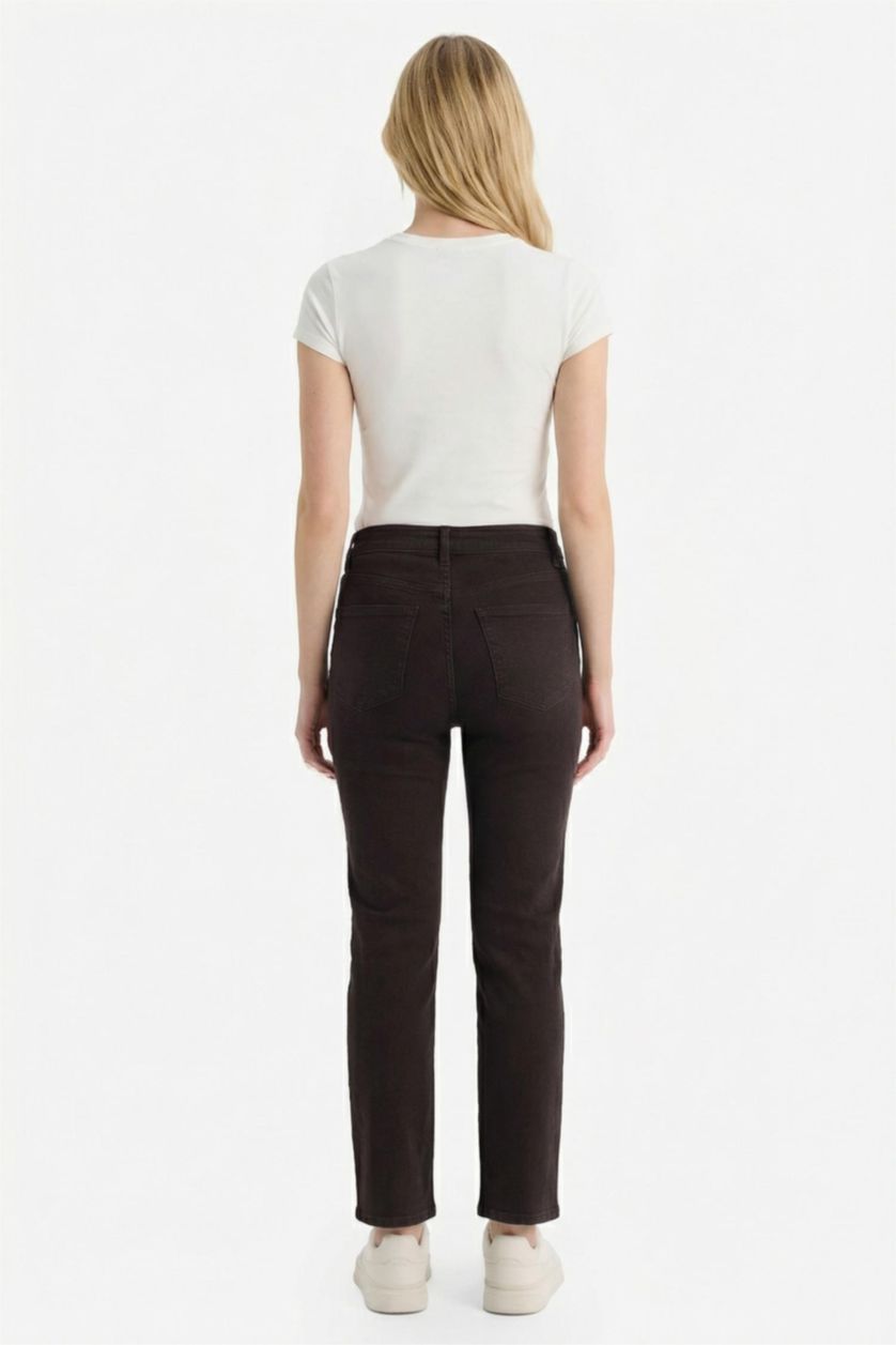 FEMME Marron Jean longueur cheville taille haute Coupe évasée