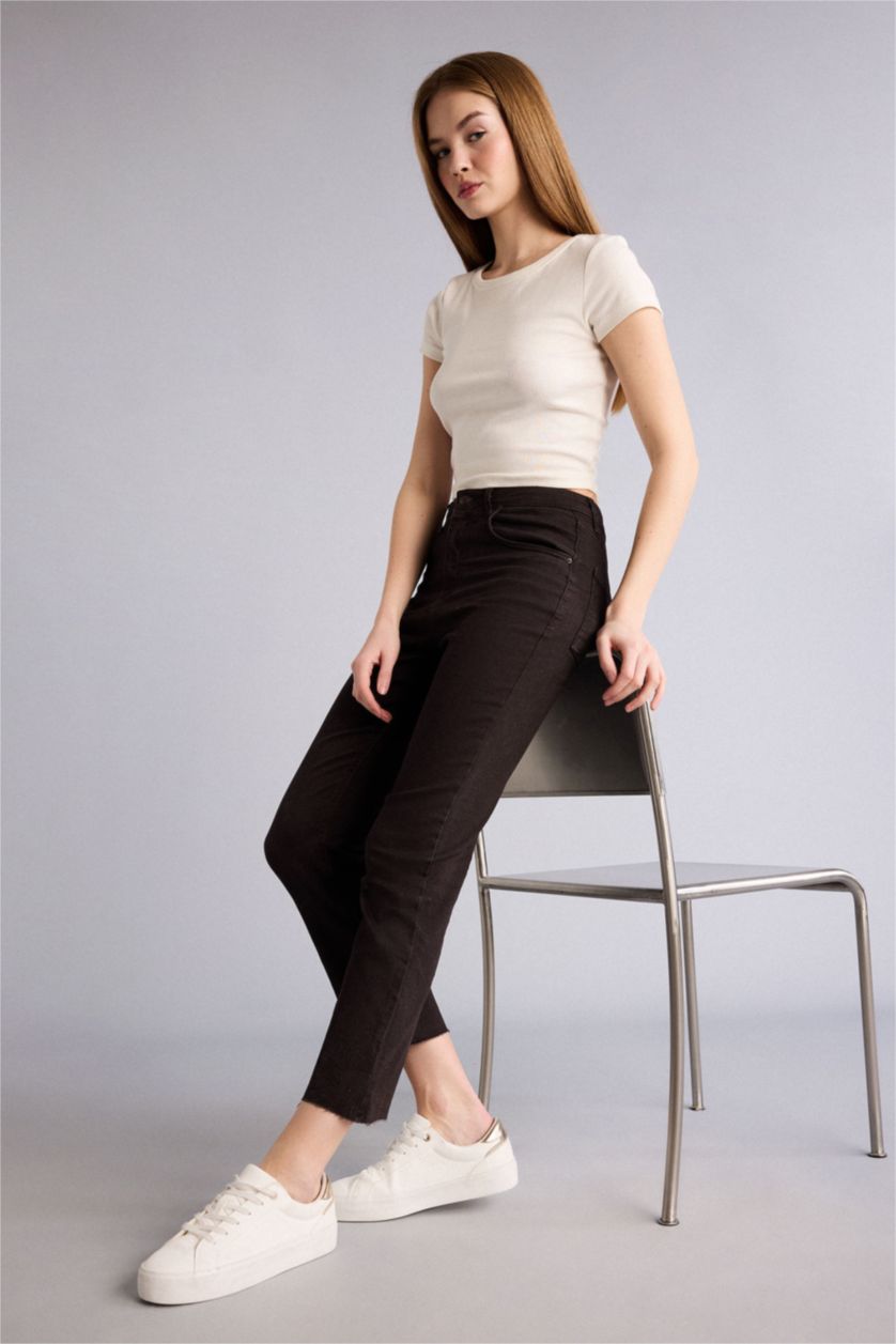 Kadın Kahve Yüksek Bel Crop Flare Fıt Pantolon