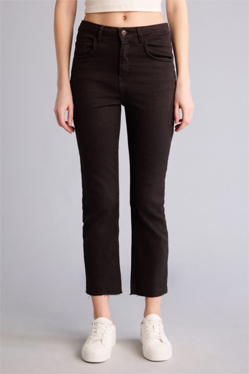 Kadın Kahve Yüksek Bel Crop Flare Fıt Pantolon