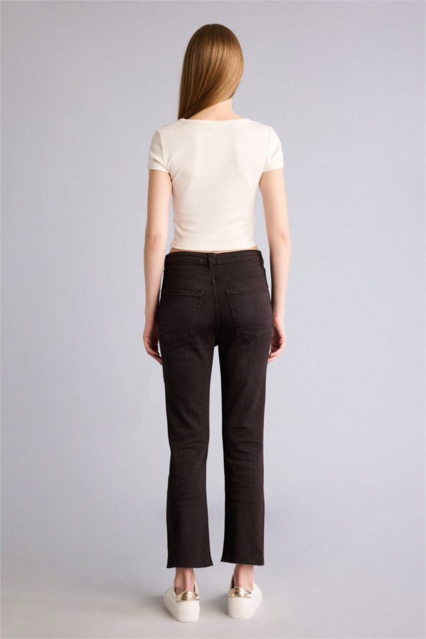 Kadın Kahve Yüksek Bel Crop Flare Fıt Pantolon