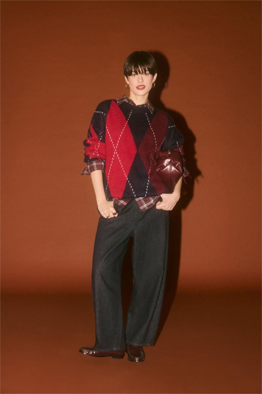 Woman NAVY Oversize Fit Crew Neck Pullover