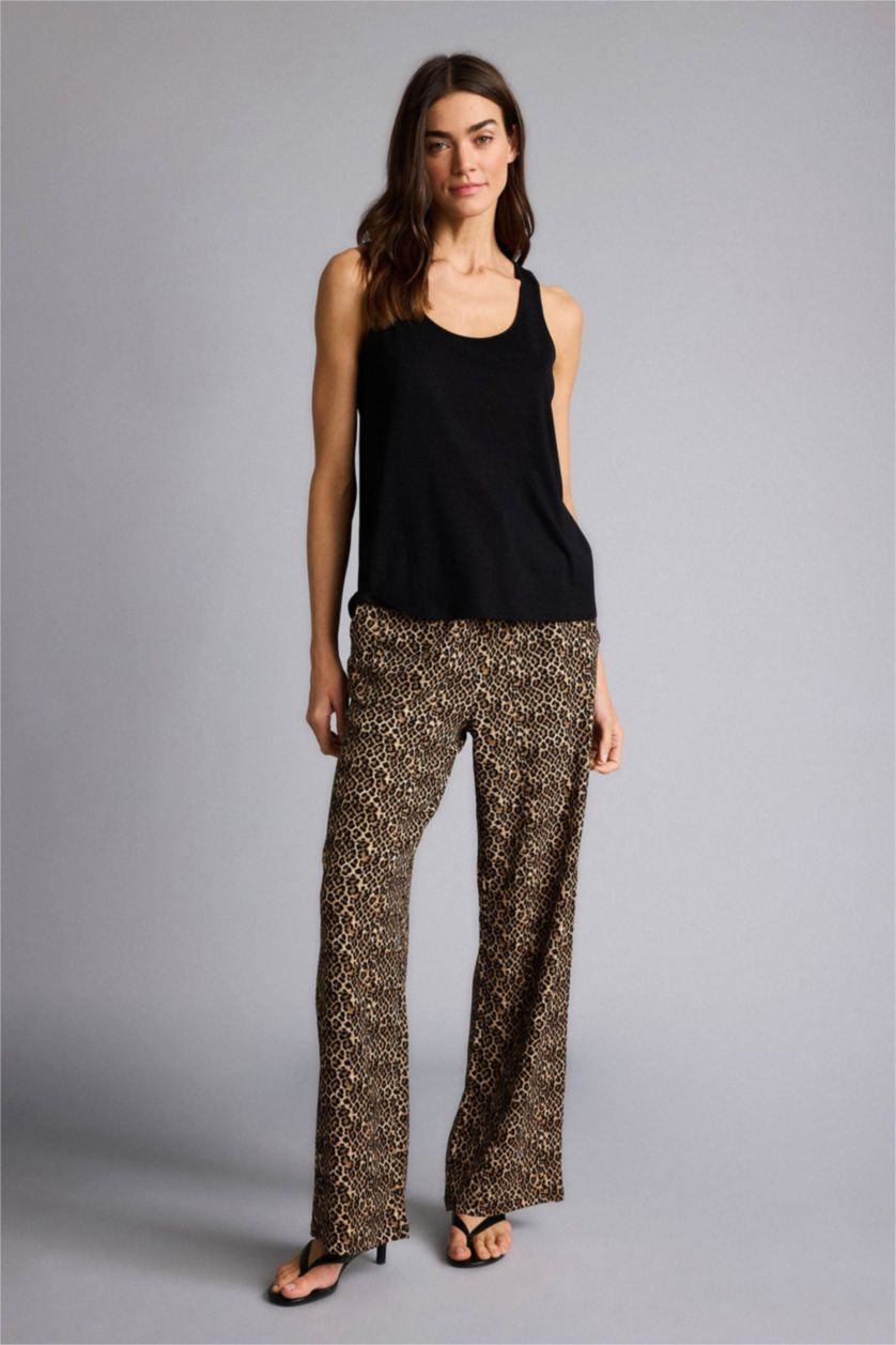 حريمي أسود بنطلون منسوج قصة مستقيمة