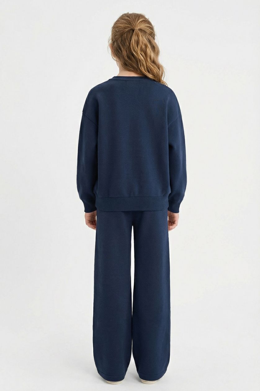 Kız Çocuk - Genç Kız Lacivert 2'li Takım Baskılı Sweatshirt Eşofman Altı Kız Çocuk