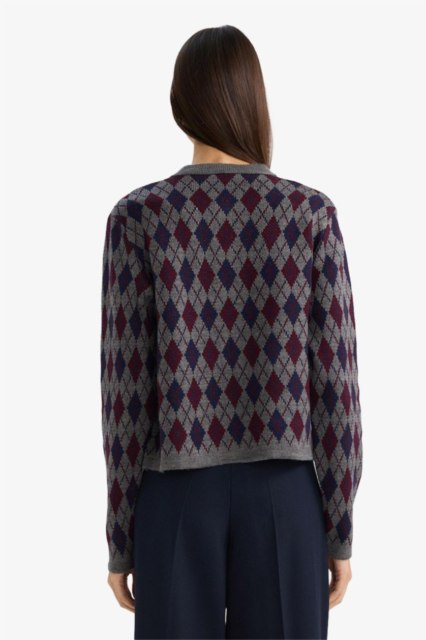 Woman Light Grey Regular Fit Crew Neck Knitwear Cardigan