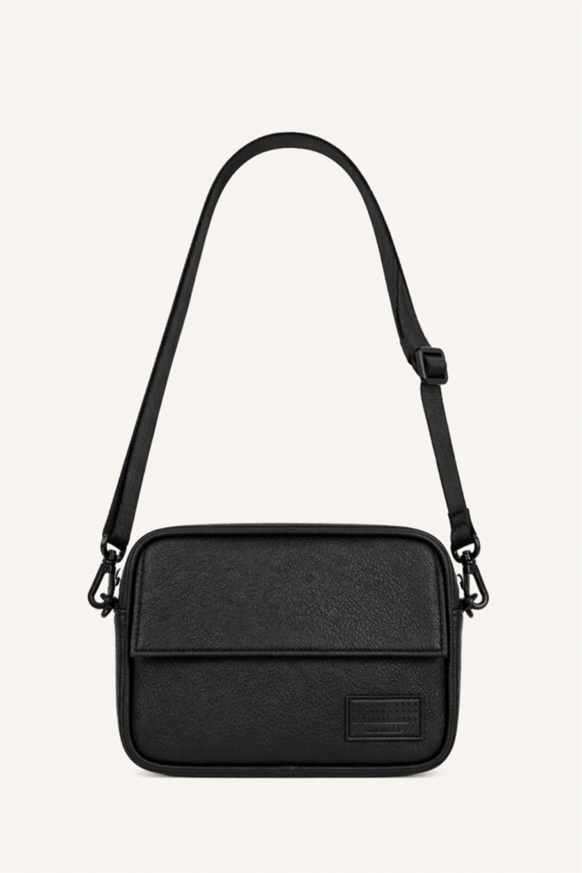 MAN Black Faux Leather Crossbody Bag