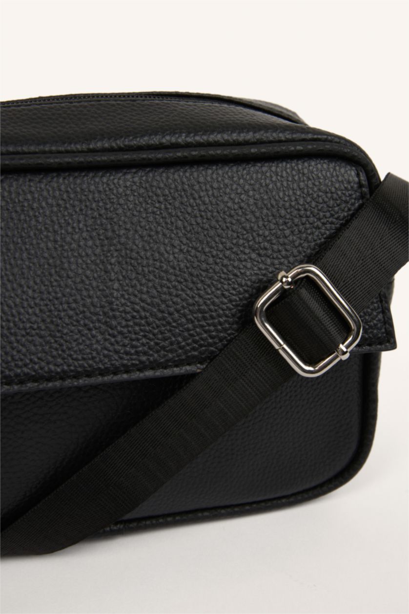 MAN Black Faux Leather Crossbody Bag