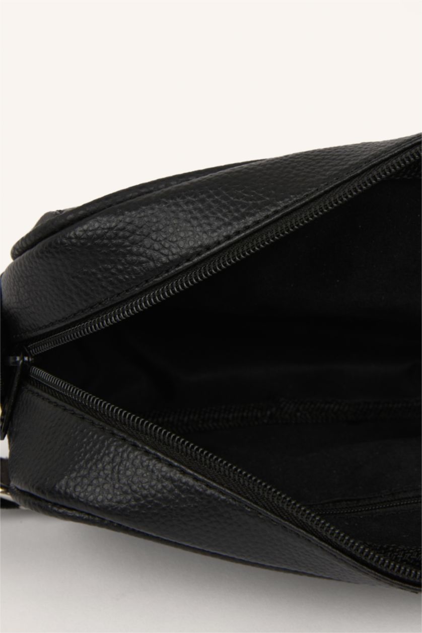 MAN Black Faux Leather Crossbody Bag