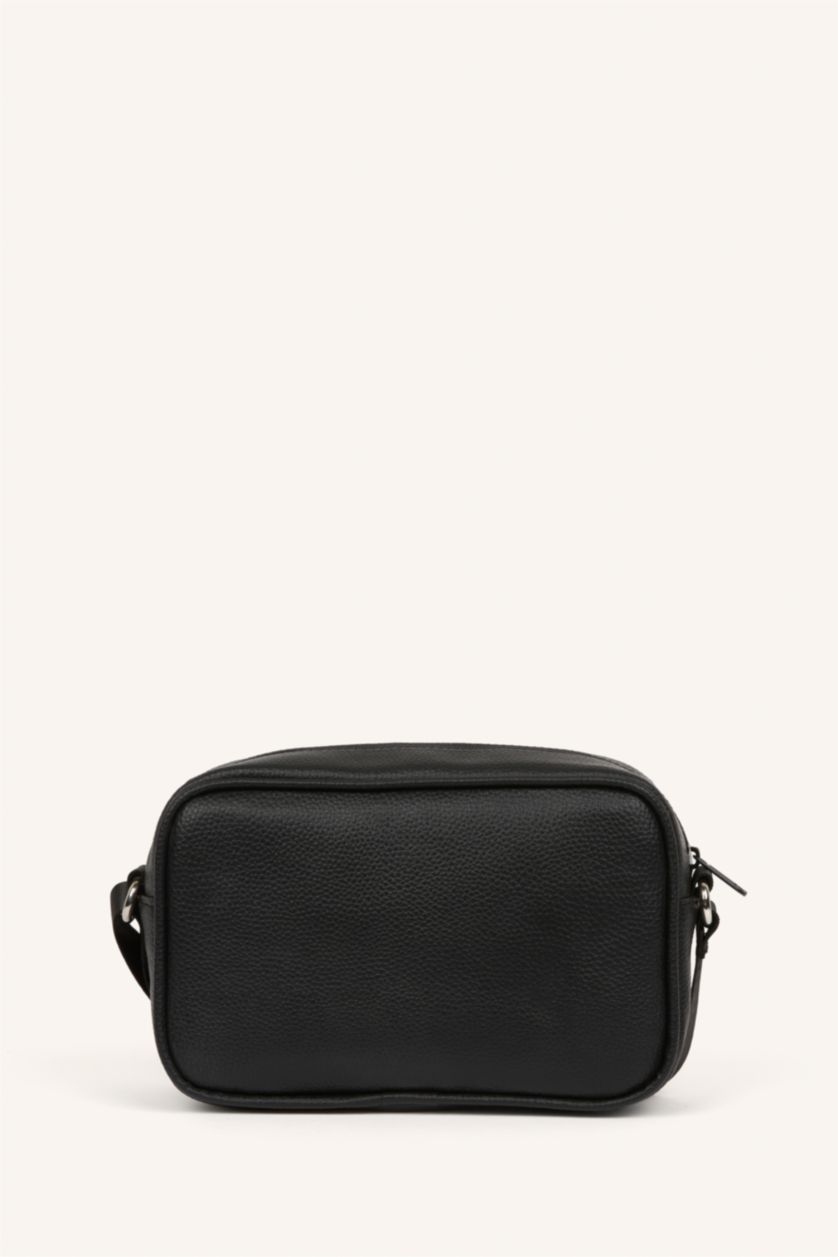 MAN Black Faux Leather Crossbody Bag