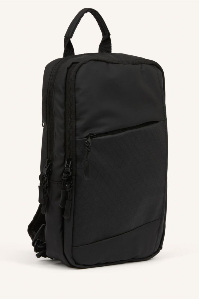 MAN Black Faux Leather Crossbody Bag