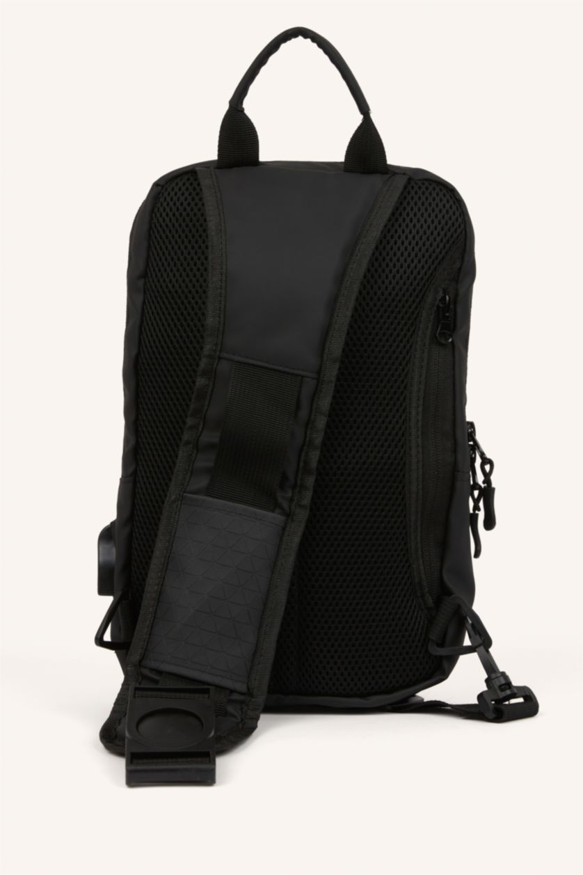 MAN Black Faux Leather Crossbody Bag