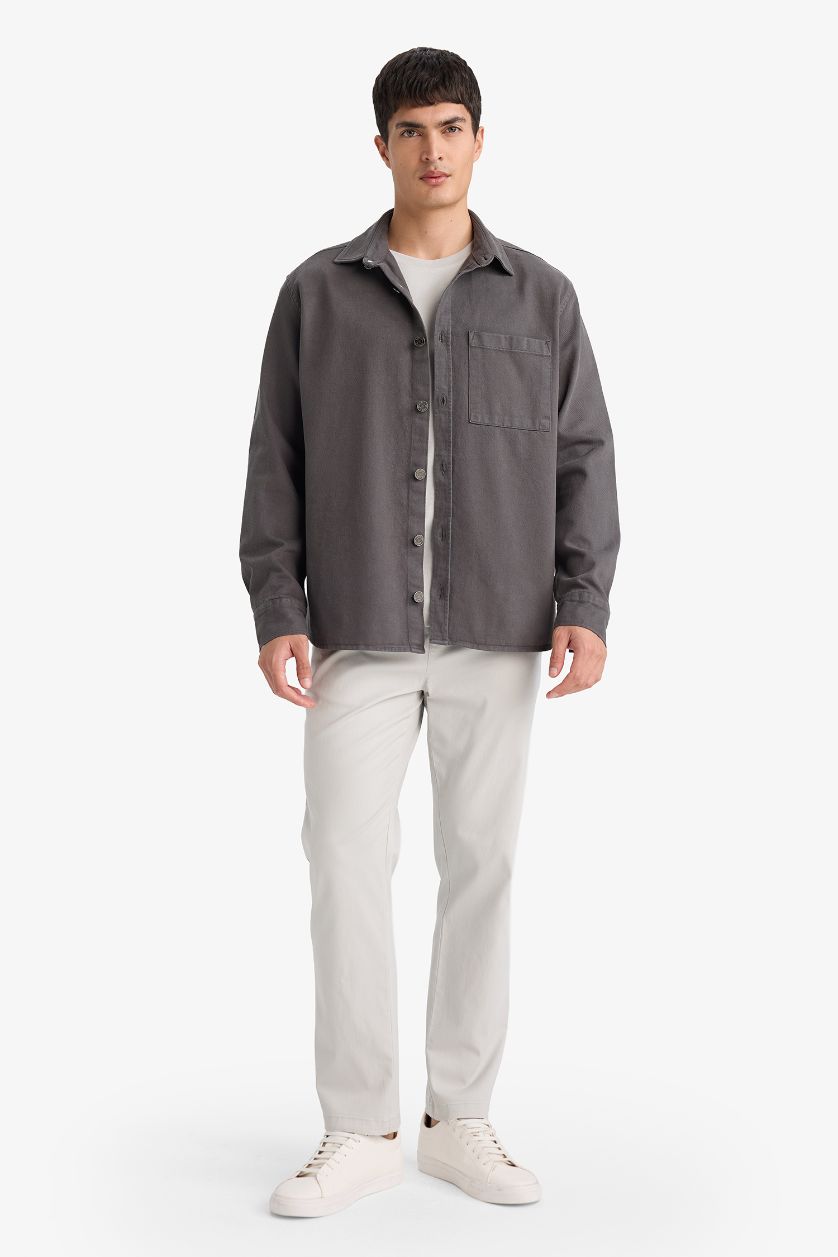 رجال أنثرا قميص بولو جبردين ردن طويل قصة مريحة