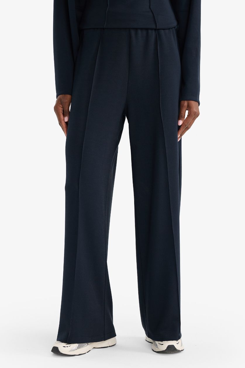 نساء كحلي بنطرون بجامة رياضي برجل واسع وخصر مطاطي