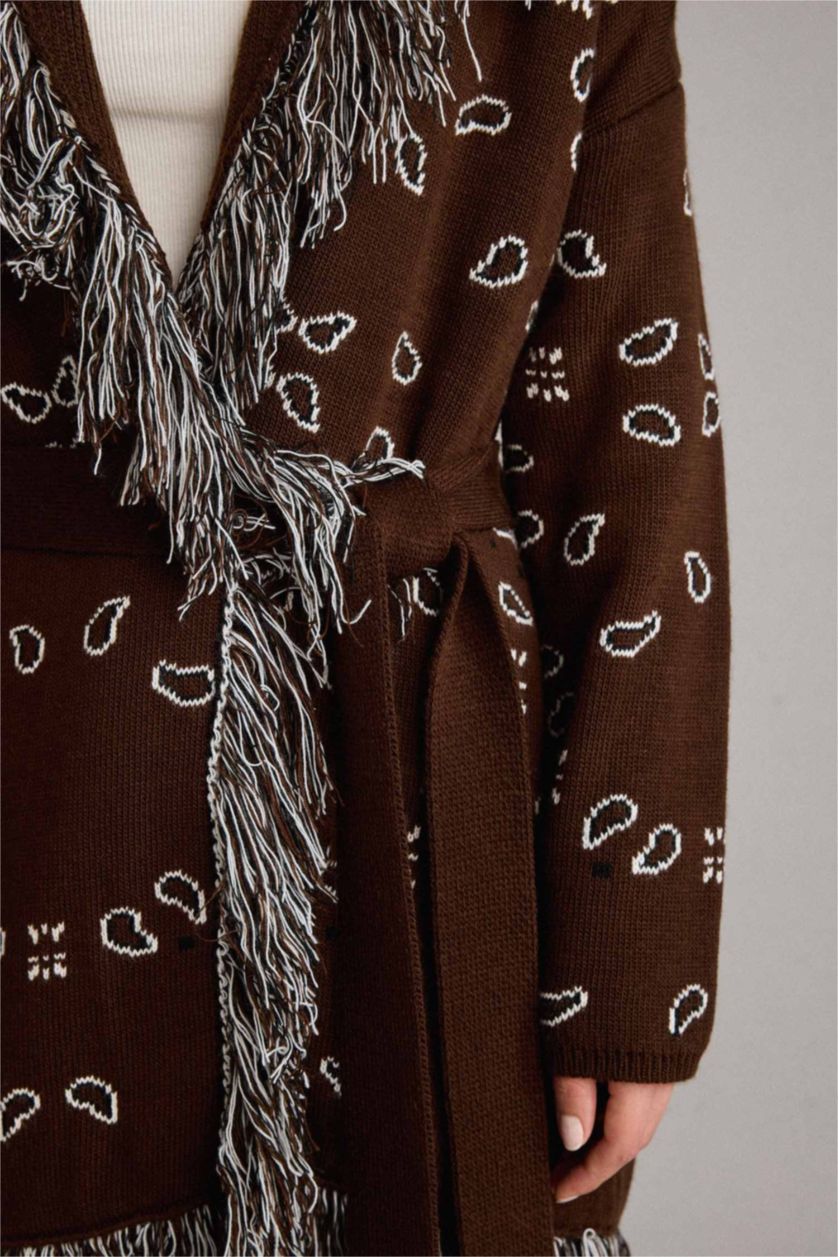 Woman Brown Standard Fit Tassel Detailed Long Cardigan