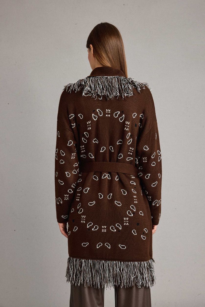 Woman Brown Standard Fit Tassel Detailed Long Cardigan