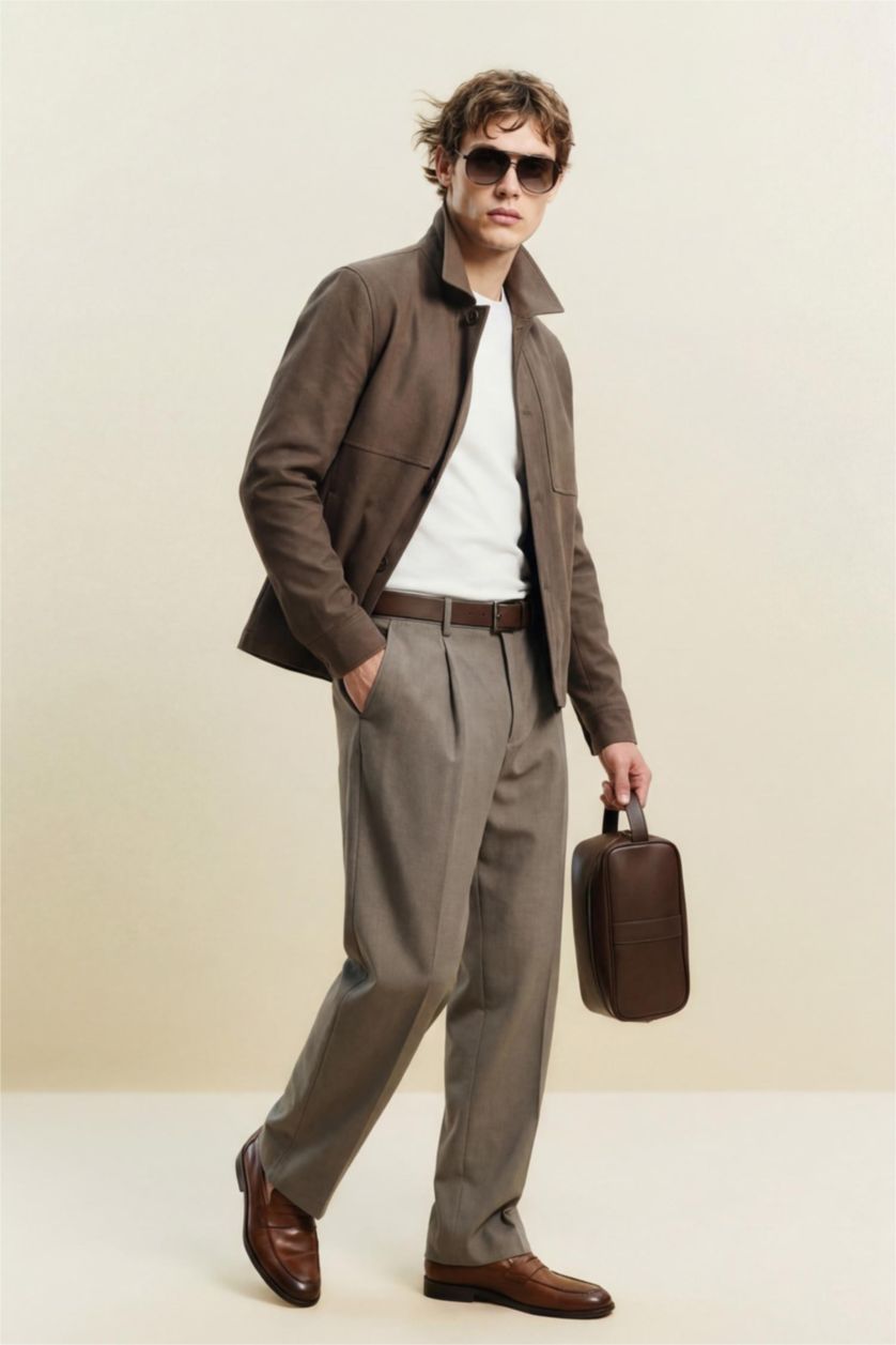Man Teak Wide Leg Trousers