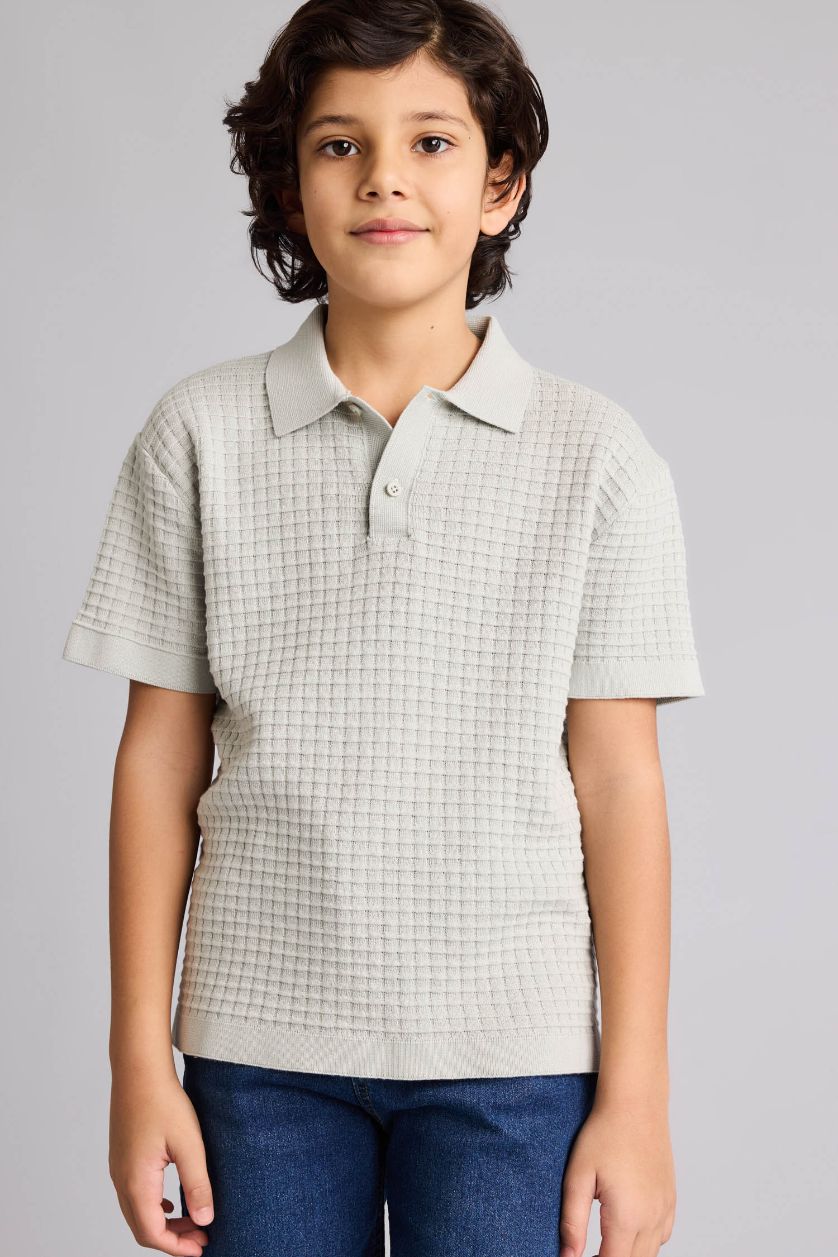 Erkek Çocuk - Genç Erkek Mint Polo Yaka Dokulu Pamuklu Kazak Erkek Çocuk