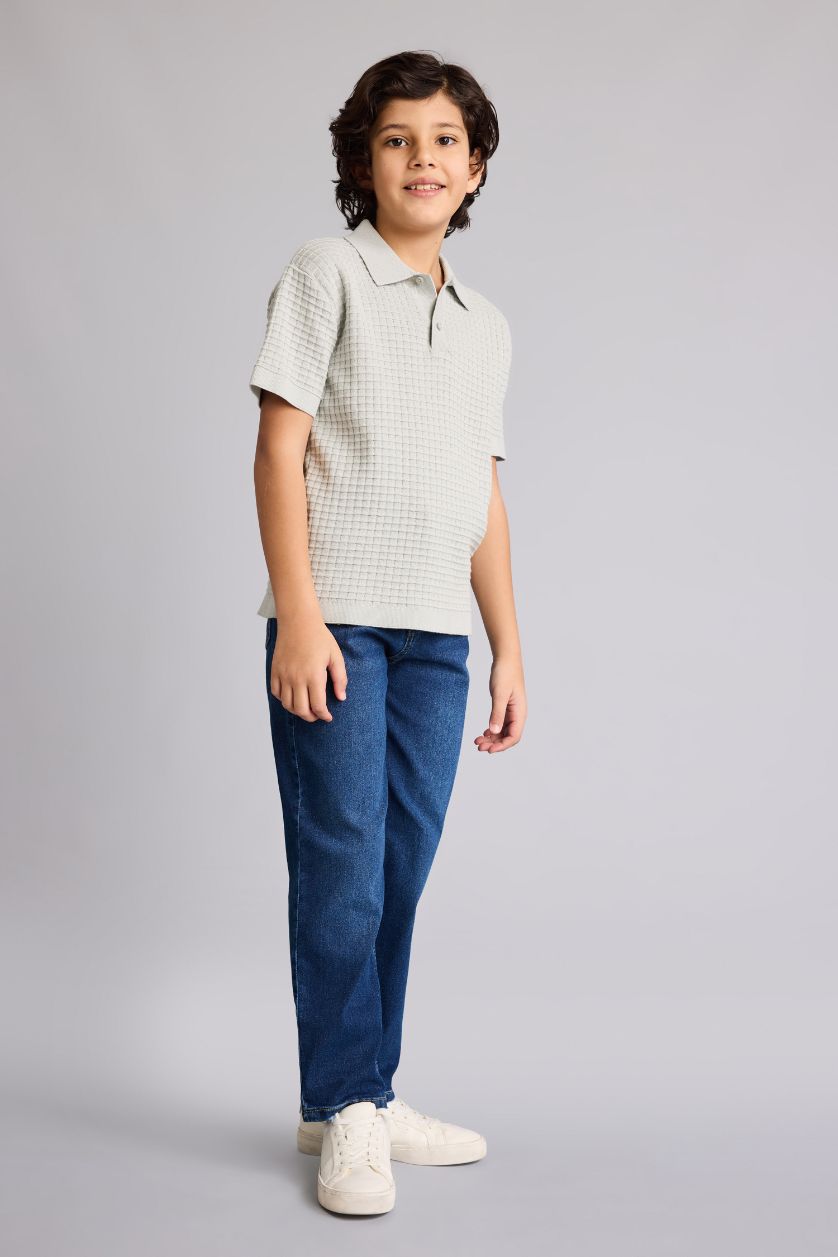 Erkek Çocuk - Genç Erkek Mint Polo Yaka Dokulu Pamuklu Kazak Erkek Çocuk