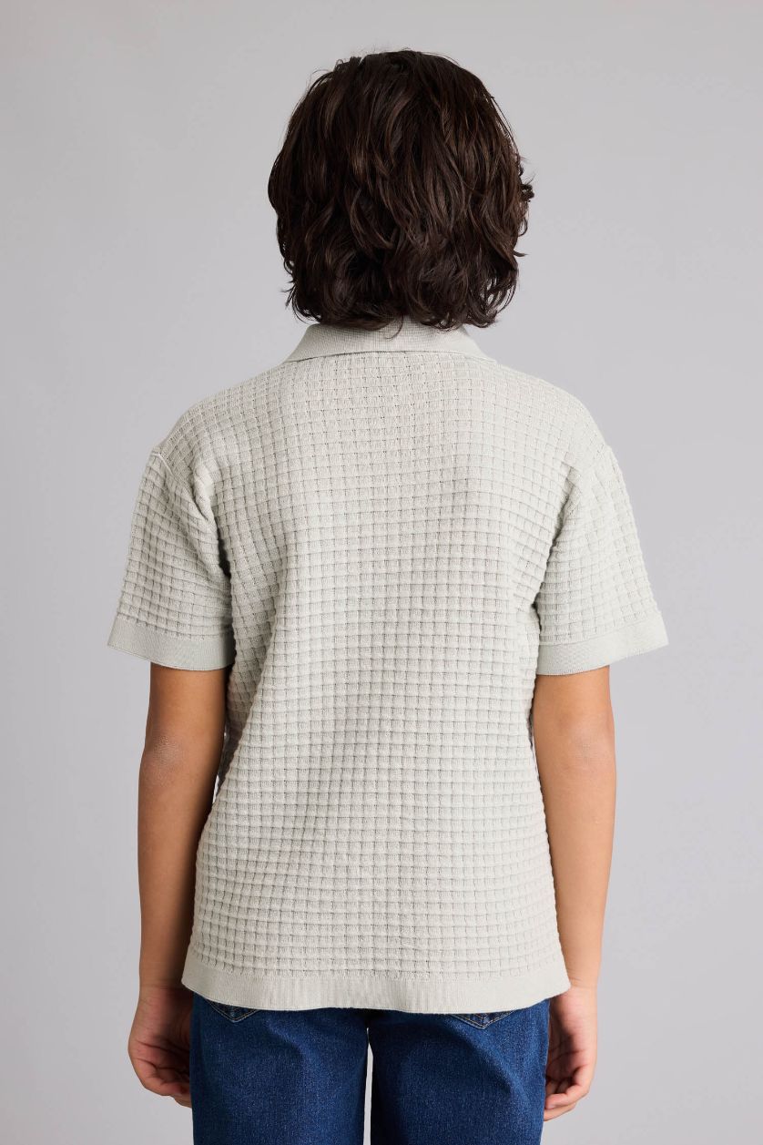 Erkek Çocuk - Genç Erkek Mint Polo Yaka Dokulu Pamuklu Kazak Erkek Çocuk