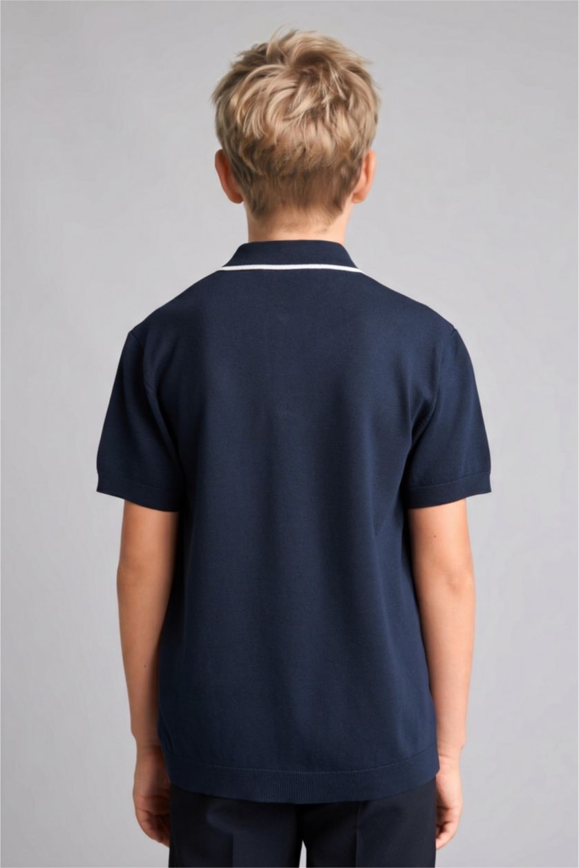 Мальчики и подростки Синий Футболка Regular Fit из вискозы с воротником-апаш для мальчиков