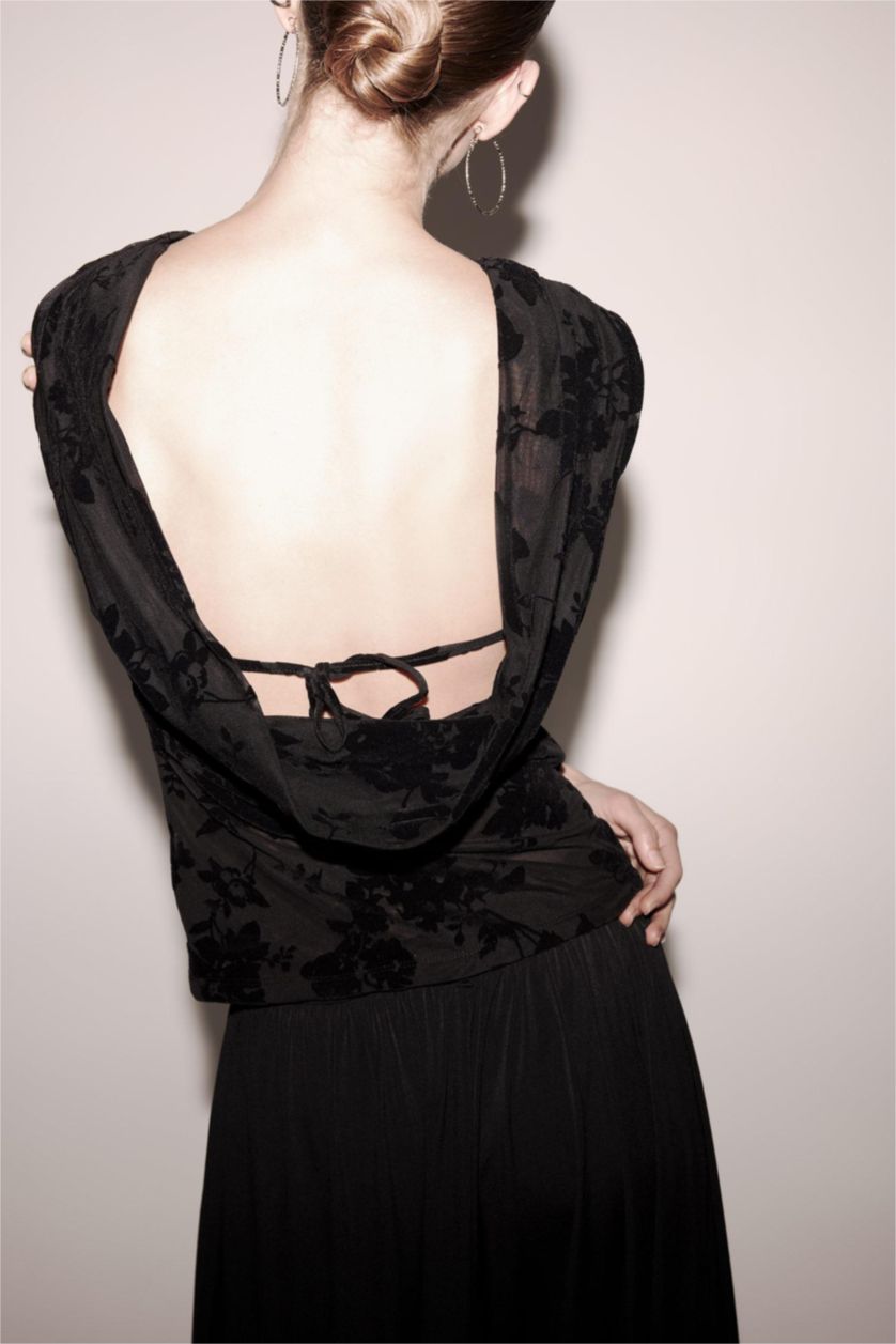 Женщины Черный Блузка Slim Fit без рукавов из тюля с цветочным узором и круглым вырезом