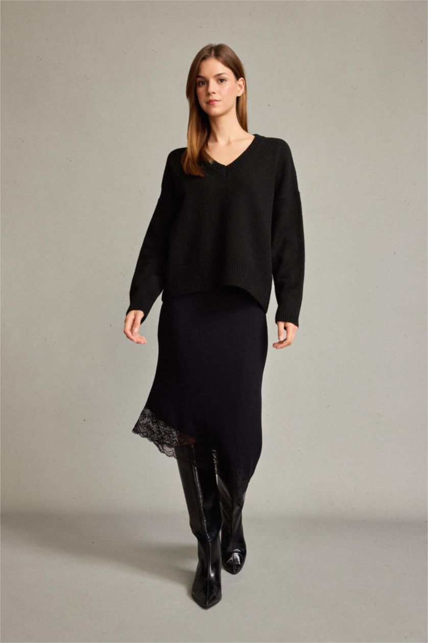 نساء أسود تنورة ميدي سليم فيت بخصر عادي