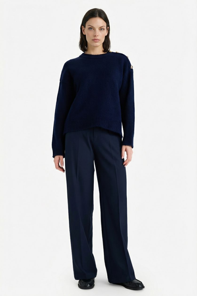 حريمي كحلي بلوفر تريكو اوفر سايز برقبة مستديرة