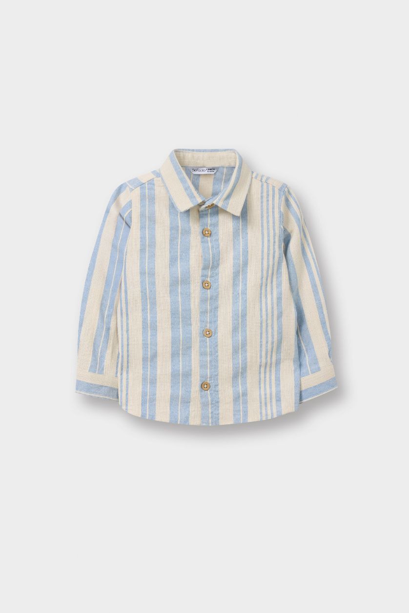 BABY BOY Light Blue Regular Fit Linen Blended Striped Long Sleeve Shirt