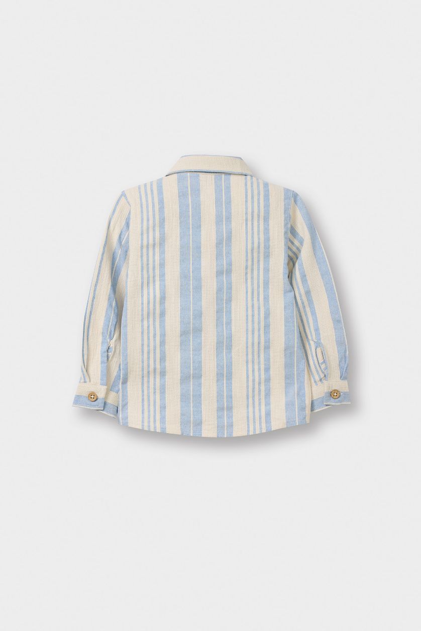BABY BOY Light Blue Regular Fit Linen Blended Striped Long Sleeve Shirt