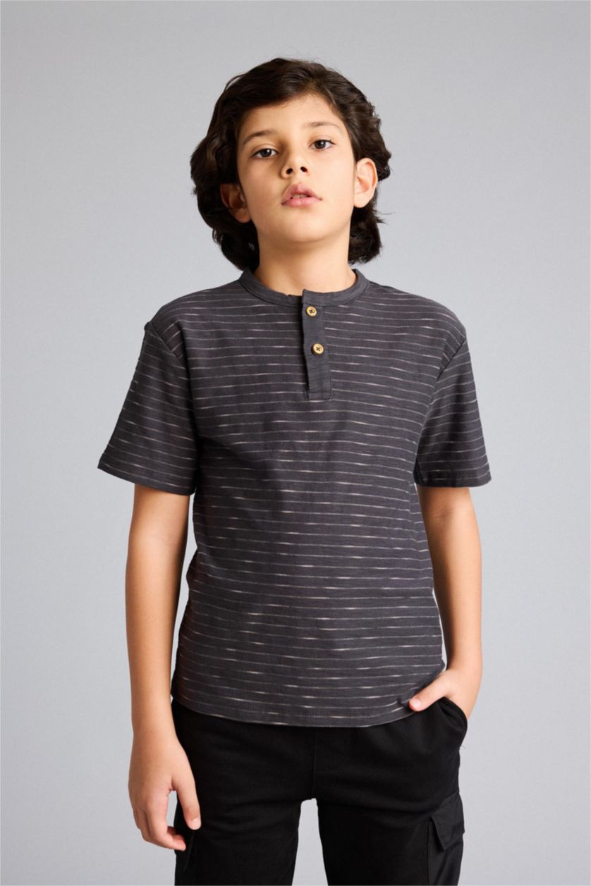 Erkek Çocuk - Genç Erkek Antrasit Hakim Yaka Tişört Erkek Çocuk