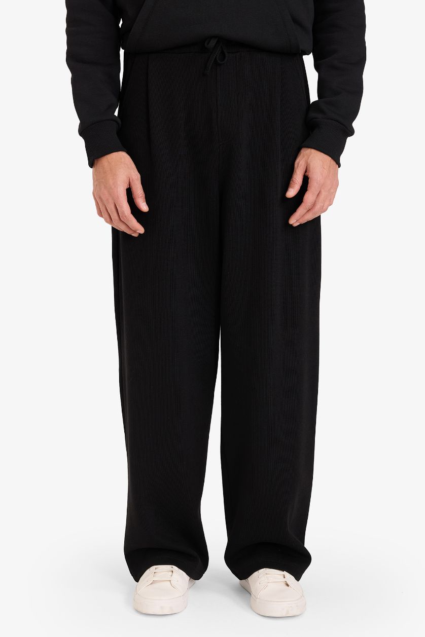 MAN Black Barrel Fit Sports Pants